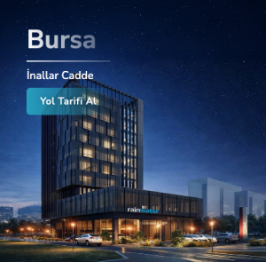 Modern İş Merkezi Gece Manzarası, Bursa Inallar Cadde, Yol Tarifi Al, Kurumsal Ofis Binası, Rainwater Architektur